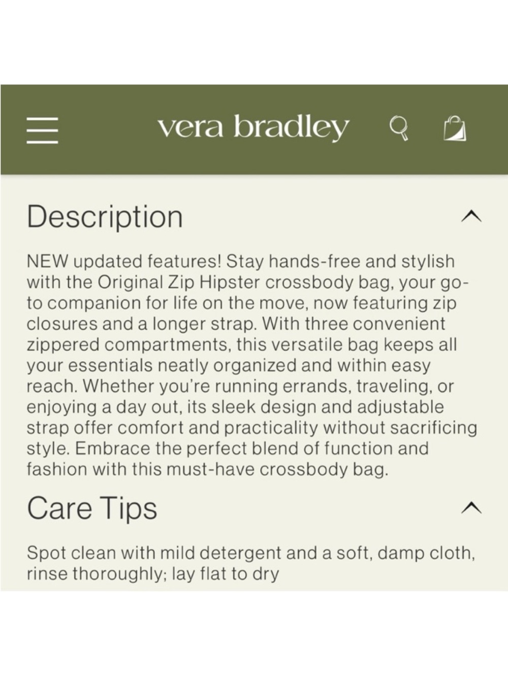 Vera Bradley Peanuts Original Zip Hip Cream Crossbody with Subtle Loop Pattern - Picture 11 of 17